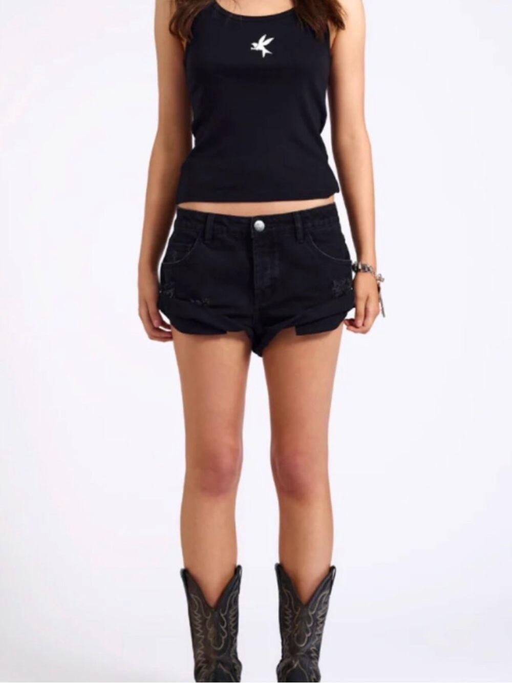 One Teaspoon Black Denim Cuffed Jean Shorts